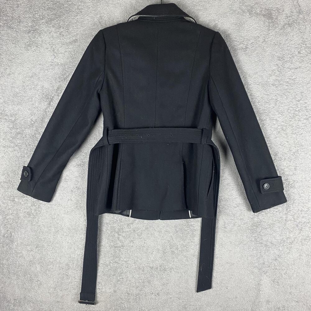 Banana Republic Coat Womens 4 Black Wool Blend Belted Double Breasted Nova Fides - Picture 4 of 16